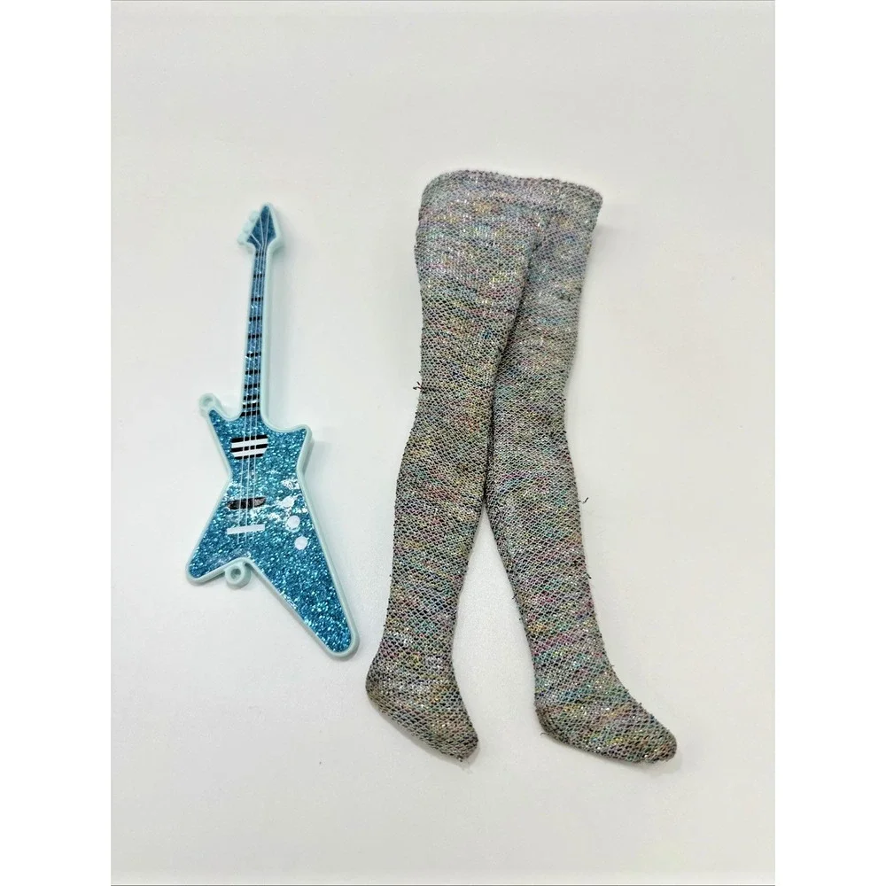 Vintage 1985 Jem and the Holograms Aja Blue Glitter Guitar Silver Tights Lot